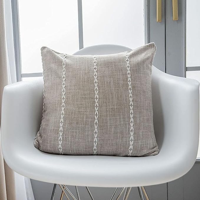 Embroidered Cotton Linen Throw Pillow