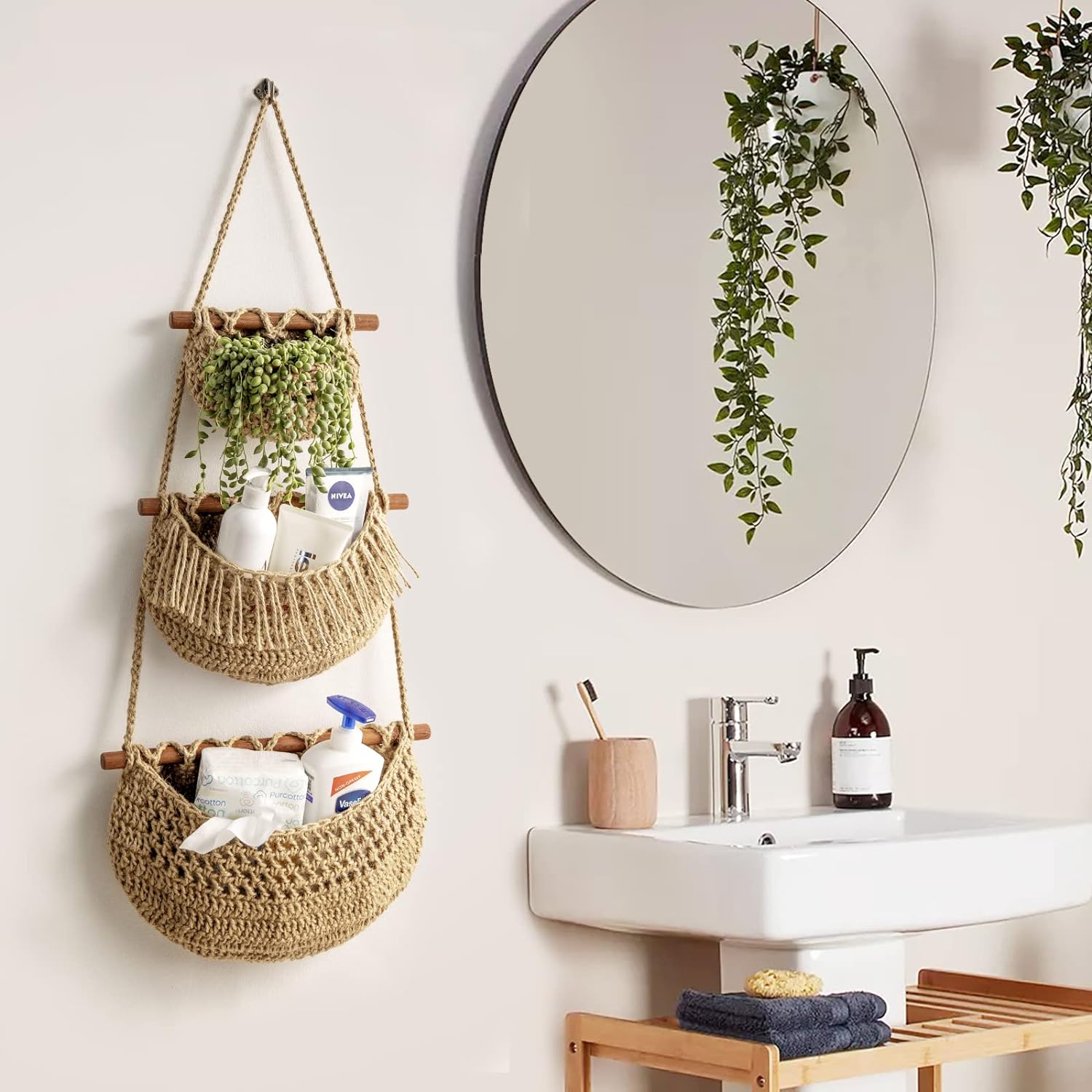 3-Tier Woven Jute wall Baskets