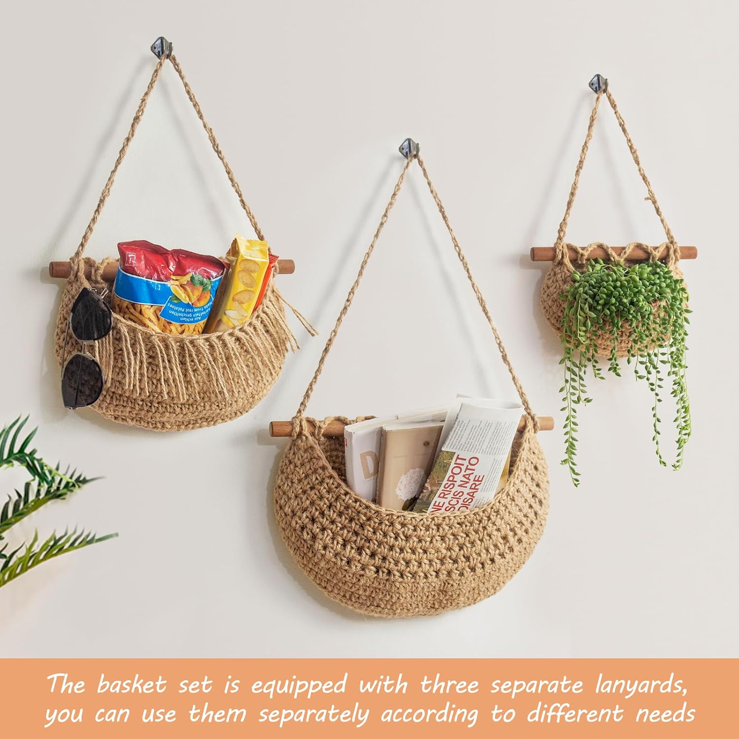 3-Tier Woven Jute wall Baskets