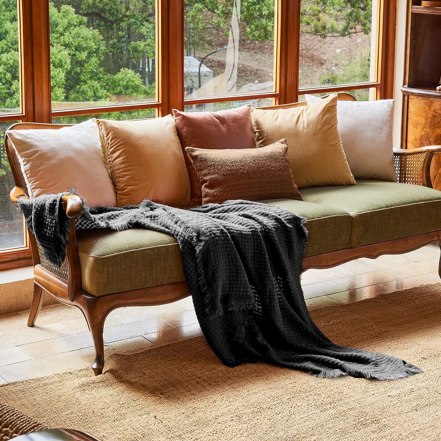 Knitted Black Throw Blanket