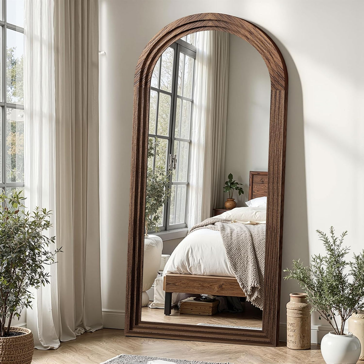 Wooden Arched Mirror