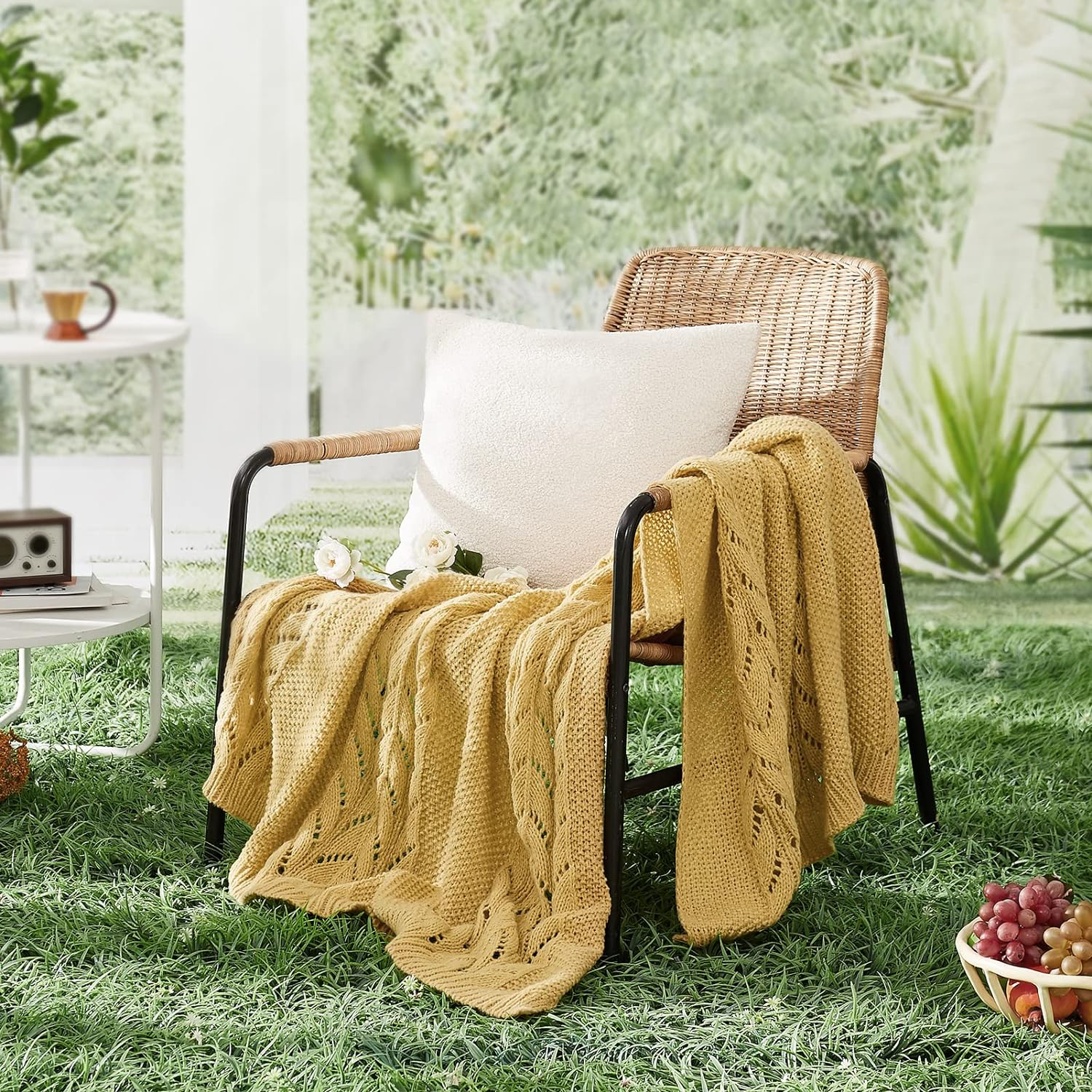 Knitted Mustard Throw Blanket