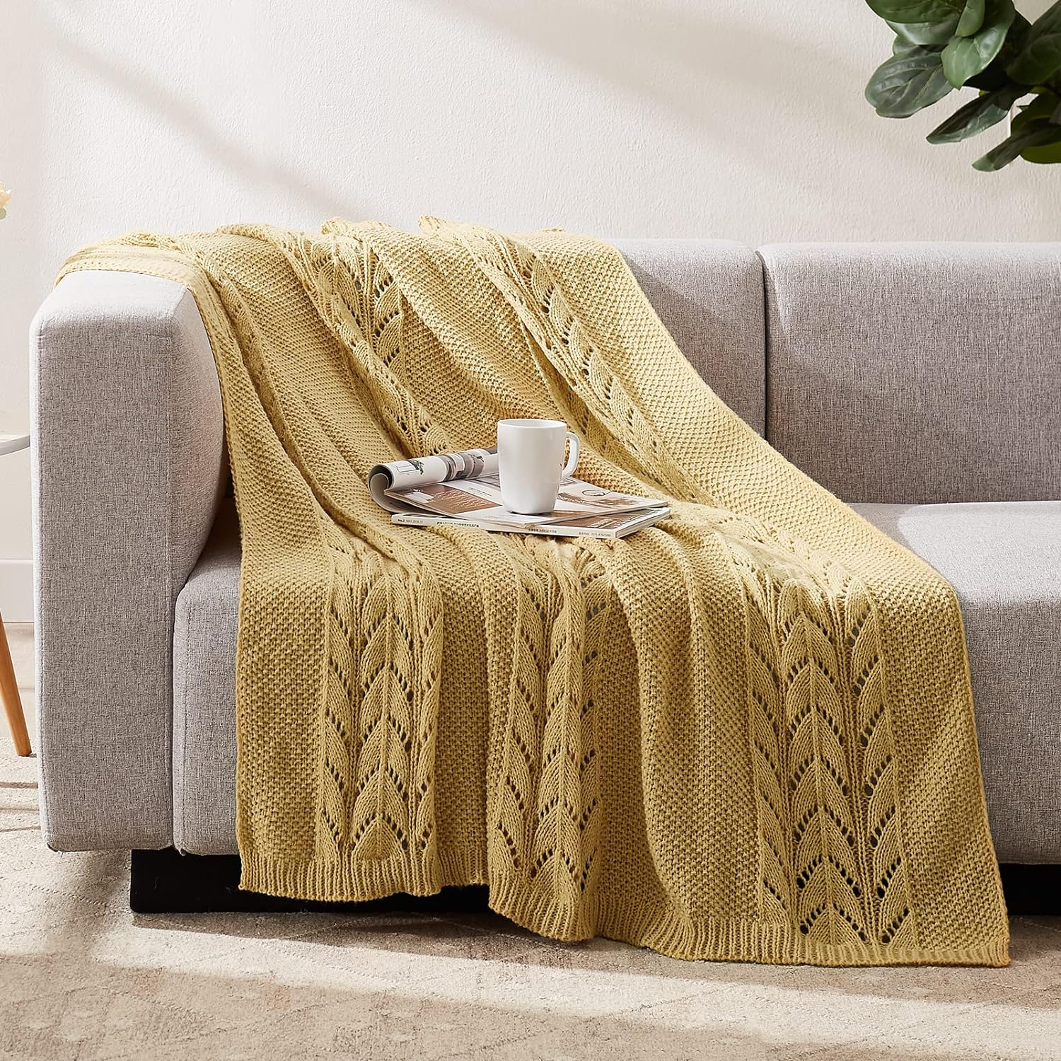 Knitted Mustard Throw Blanket