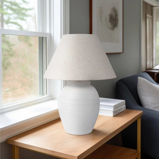 Artisan Clay Table Lamp with Tapered Shade