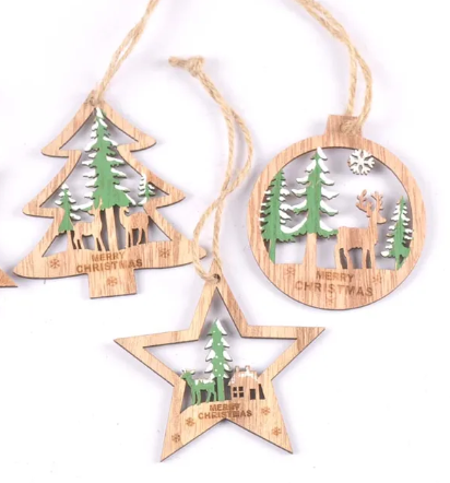 Wooden Christmas Tree Ornament (Set of 6)