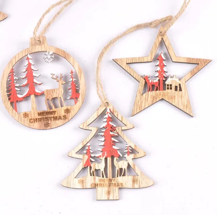 Wooden Christmas Tree Ornament (Set of 6)
