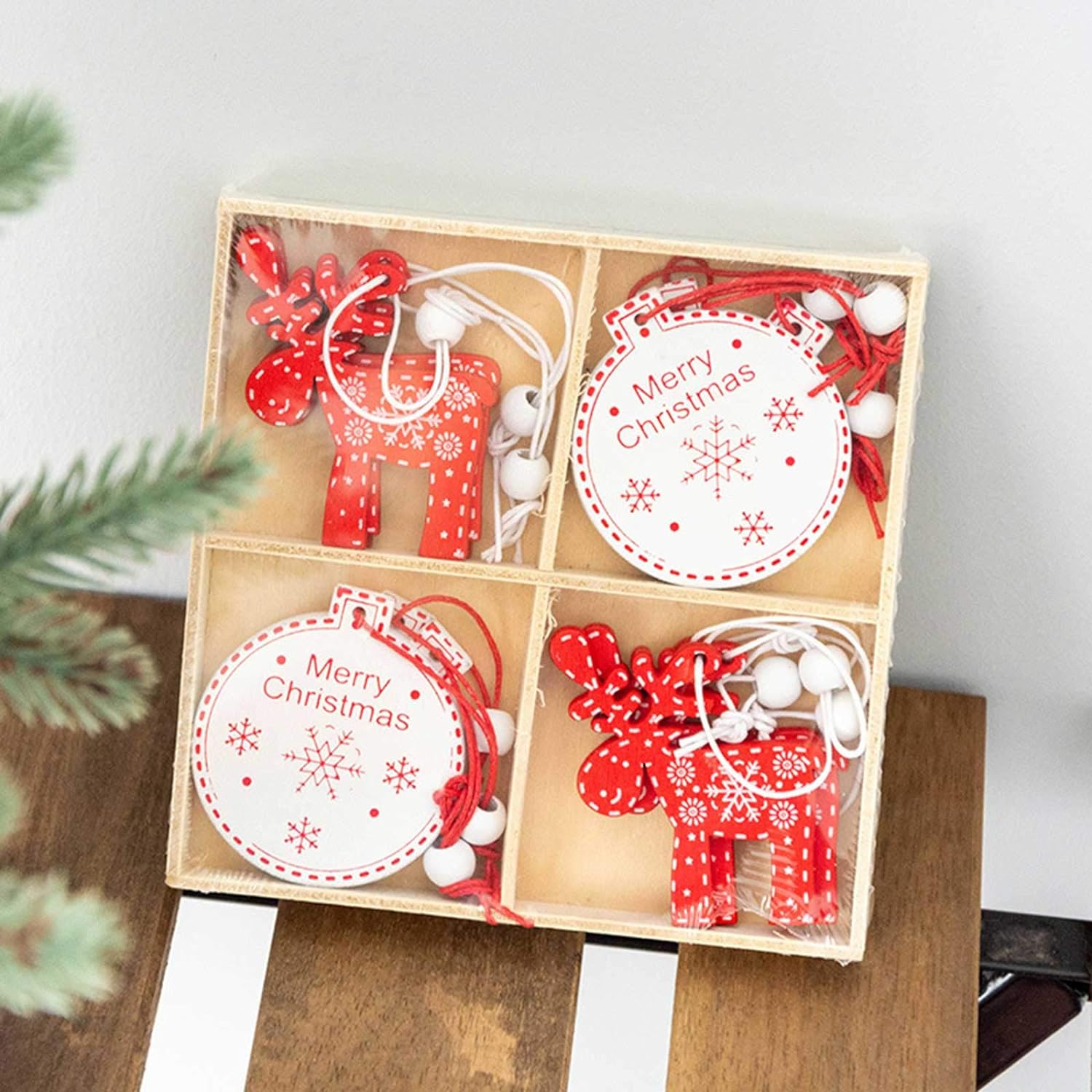 Wooden Christmas Tree Ornament "Reindeer" (Set of 12)