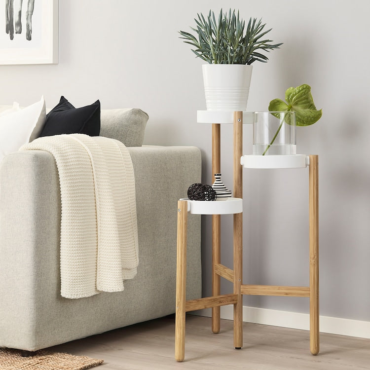 Bamboo White Plant Stand