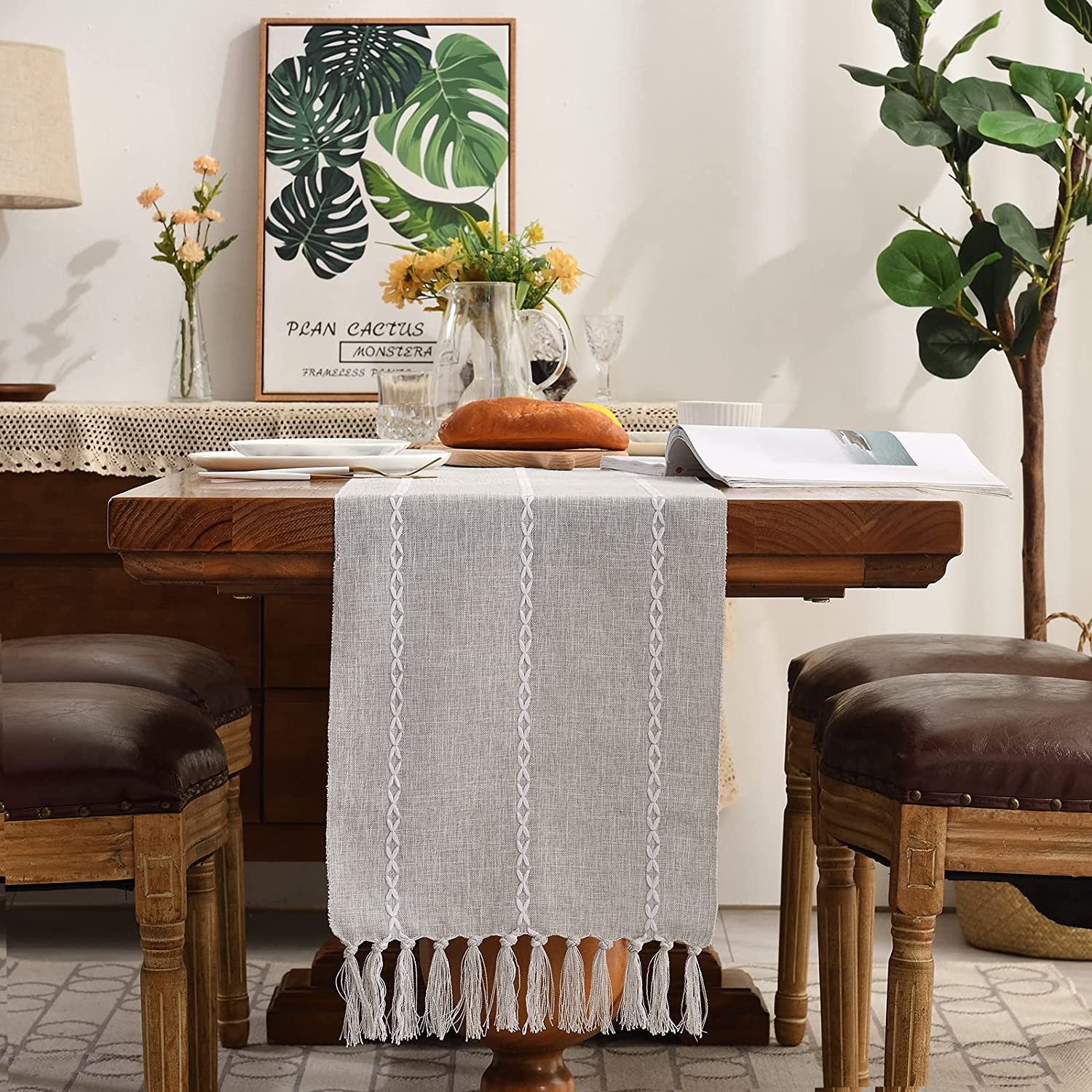 Grey Linen Table Runner