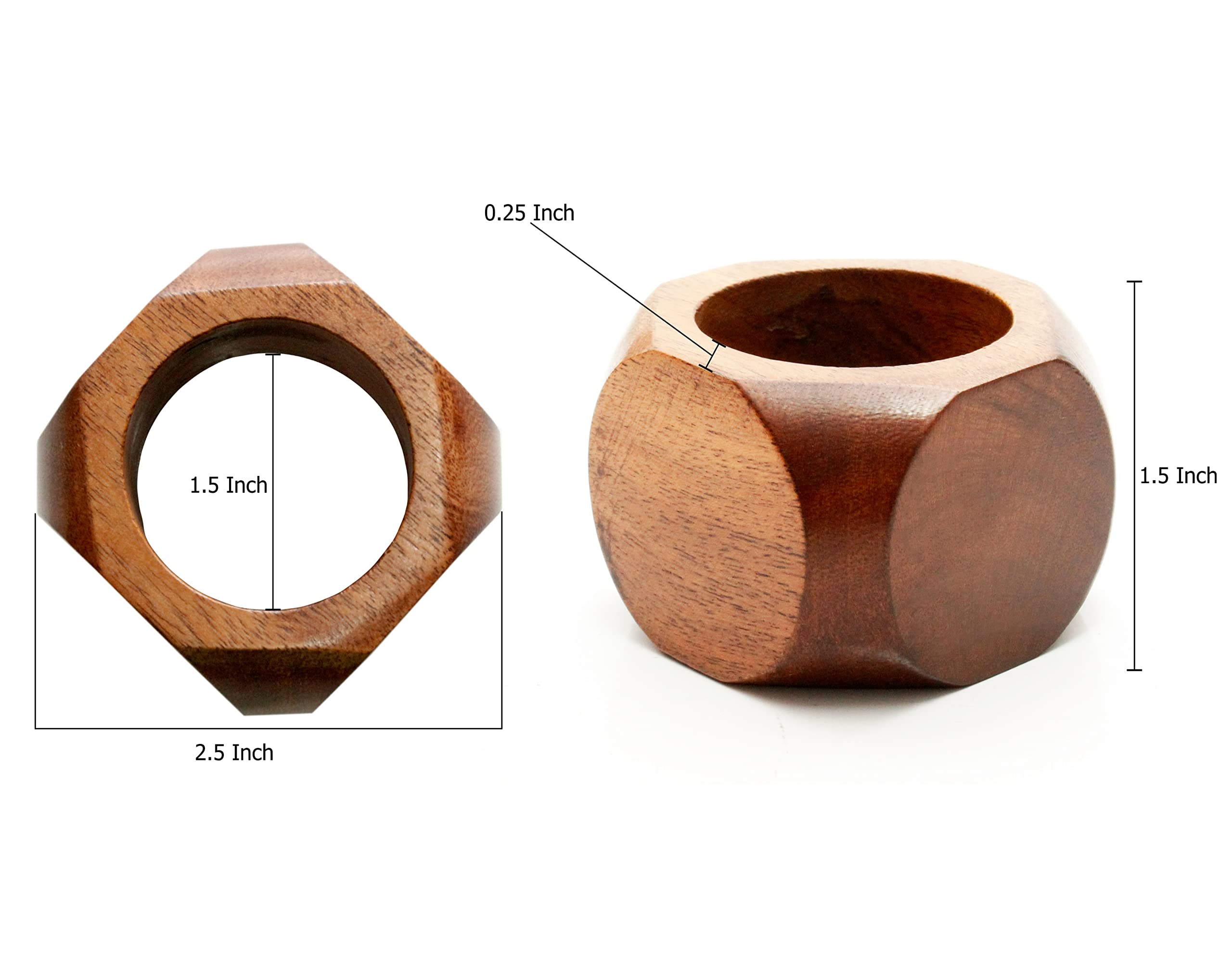 Wooden Napkin Rings - Set of 6 Handmade Chunky Octagon Dining Table Napkin Holder