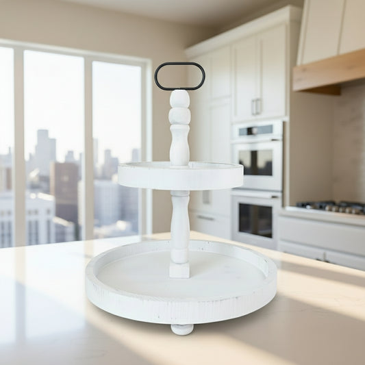 Tiered Wood Tray (Distressed White)