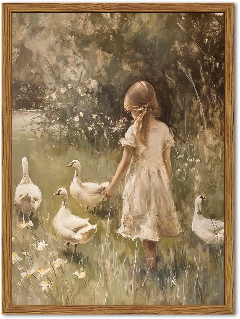 Vintage Art - Girl with Ducks