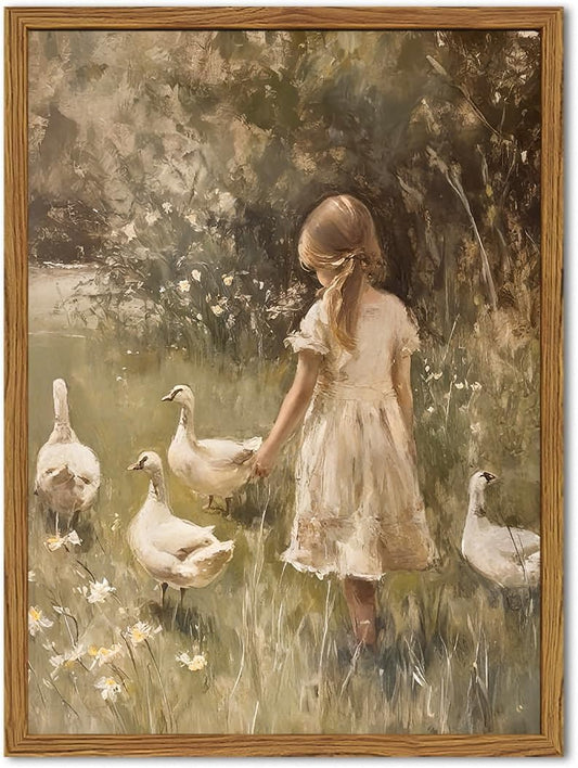 Vintage Art - Girl with Ducks