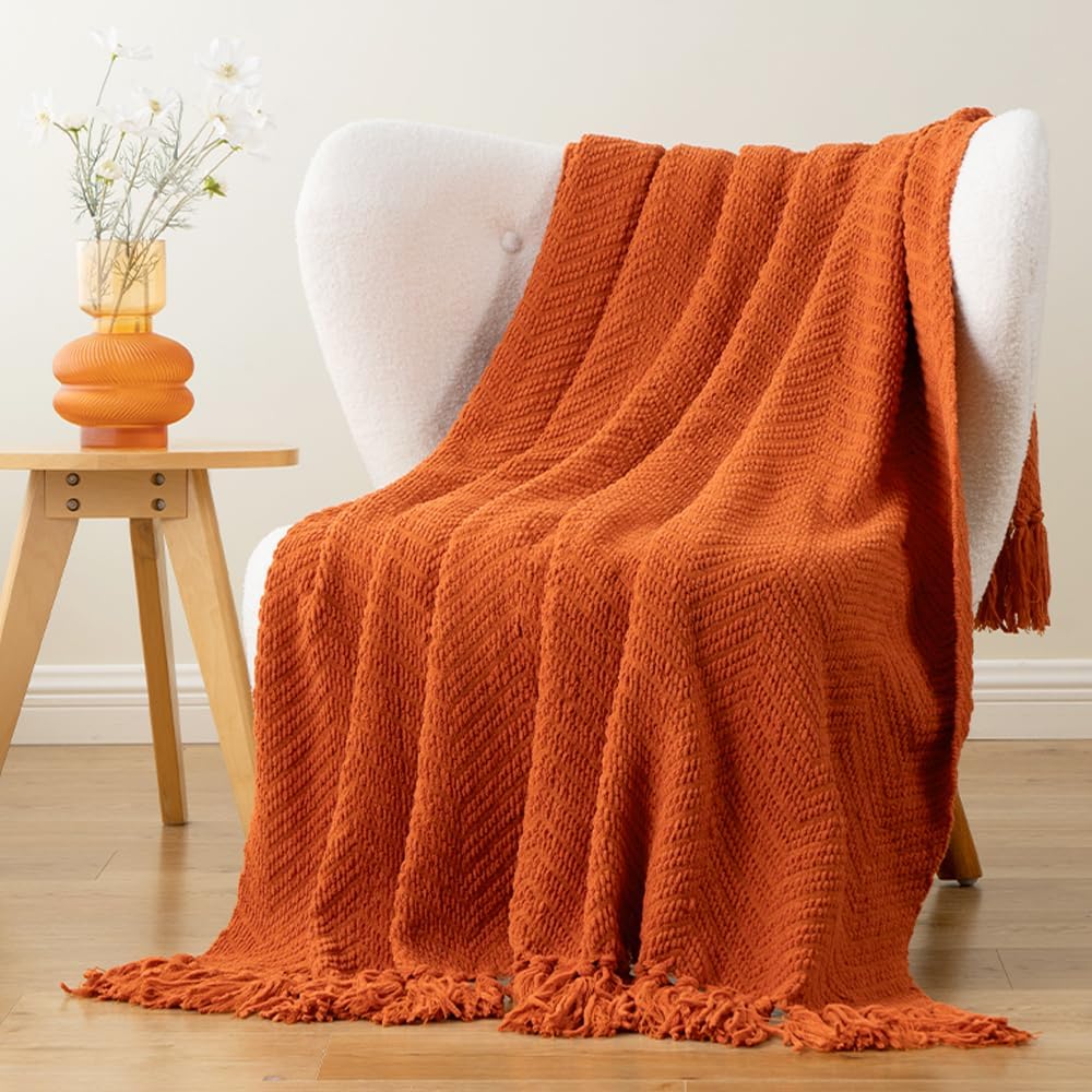 Cozy Knit Throw Blanket (Burnt Orange)