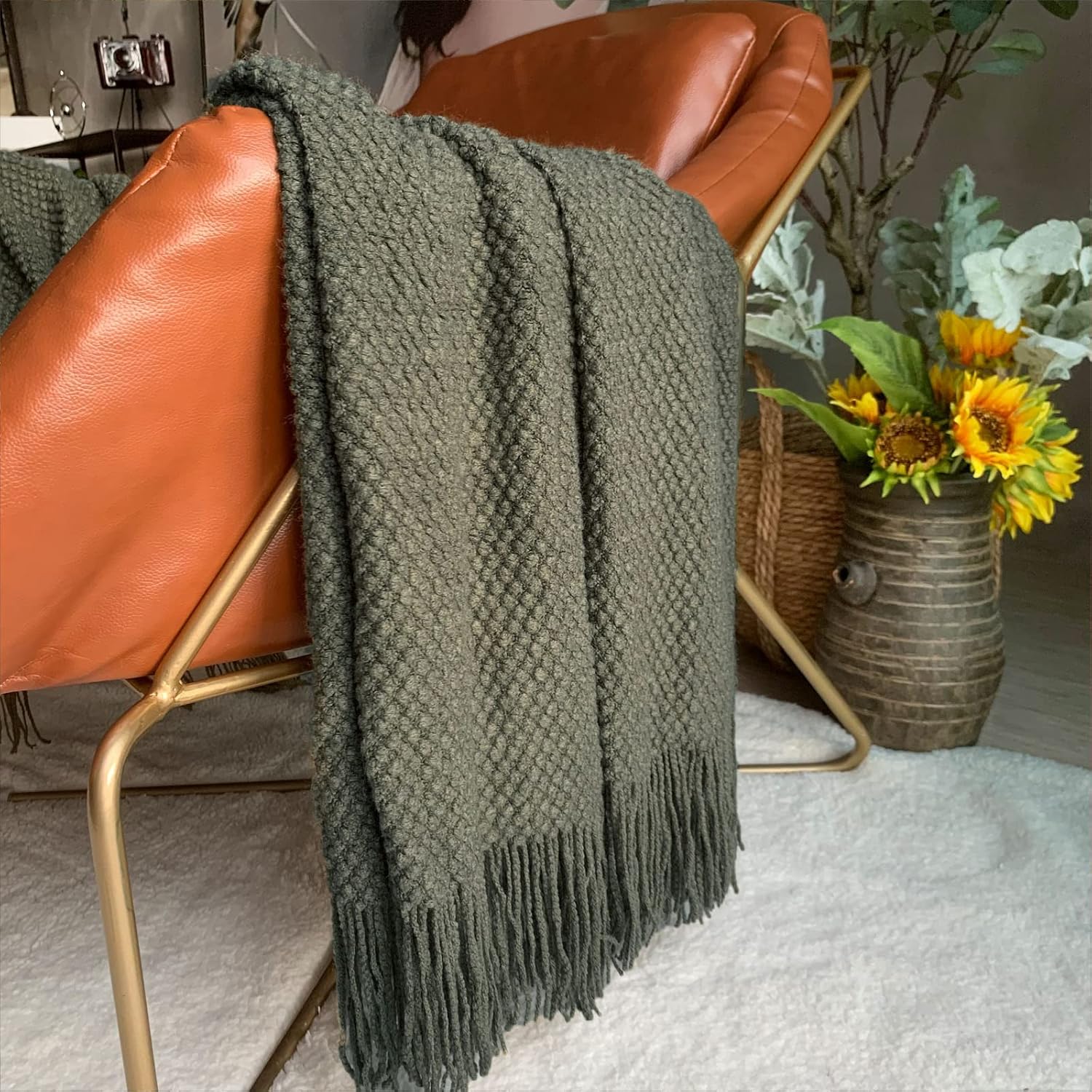 Cozy Knit Throw Blanket (Olive Green)