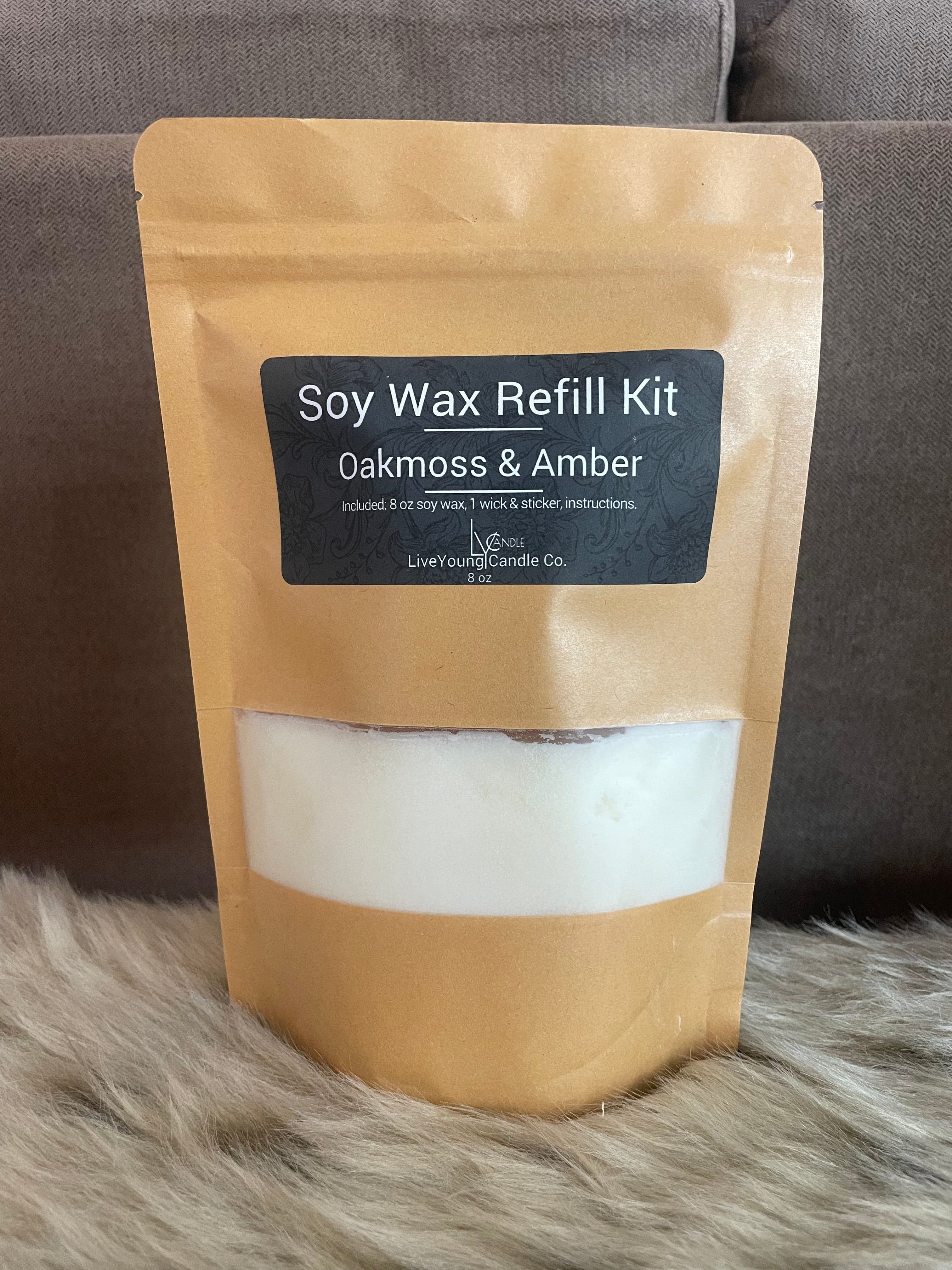 Candle Refill Kit 8oz  - Oakmoss & Amber