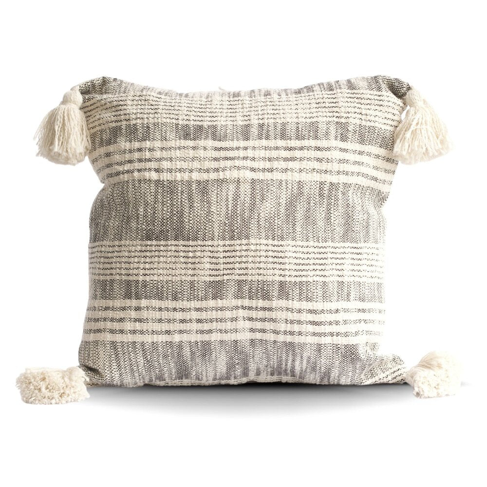 Striped Charcoal Cotton Tajik Throw Cushion 18x18