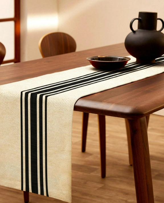 Black & Ivory Striped Table Runner