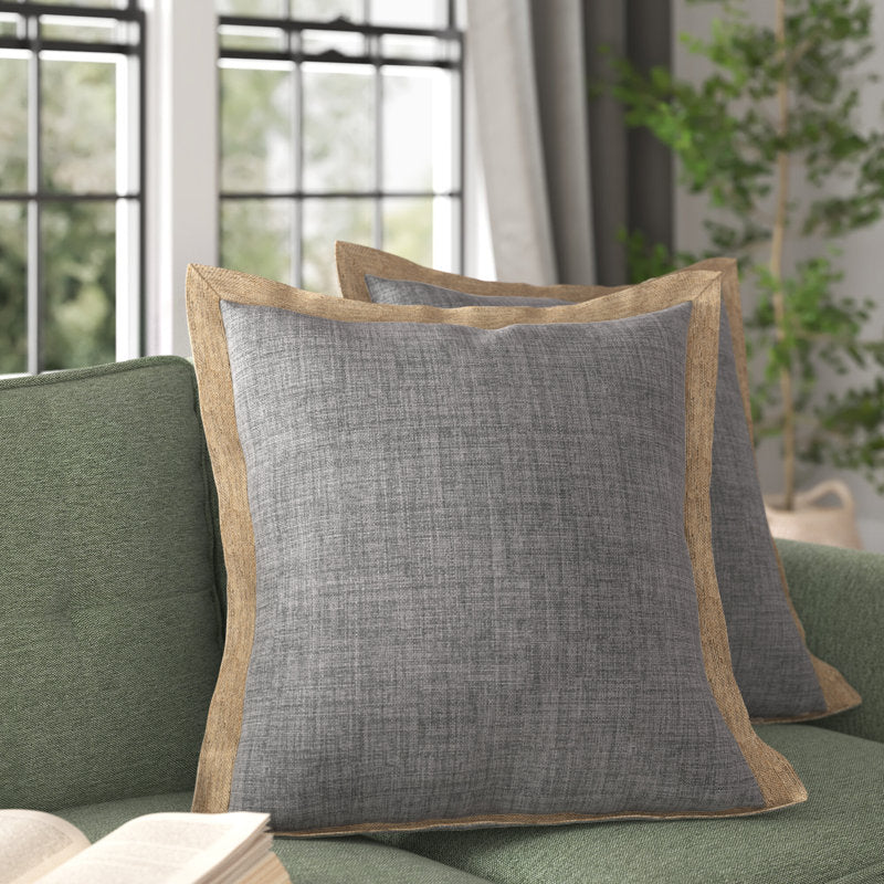 Linen Throw Cushion with Burlap Trim