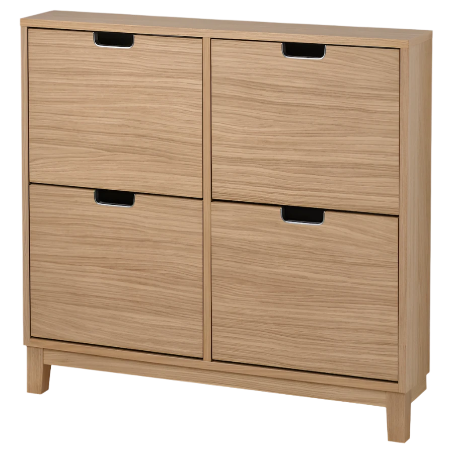 4 Compartment Oak Veneer Shoe Cabinet