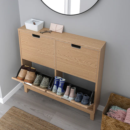 4 Compartment Oak Veneer Shoe Cabinet