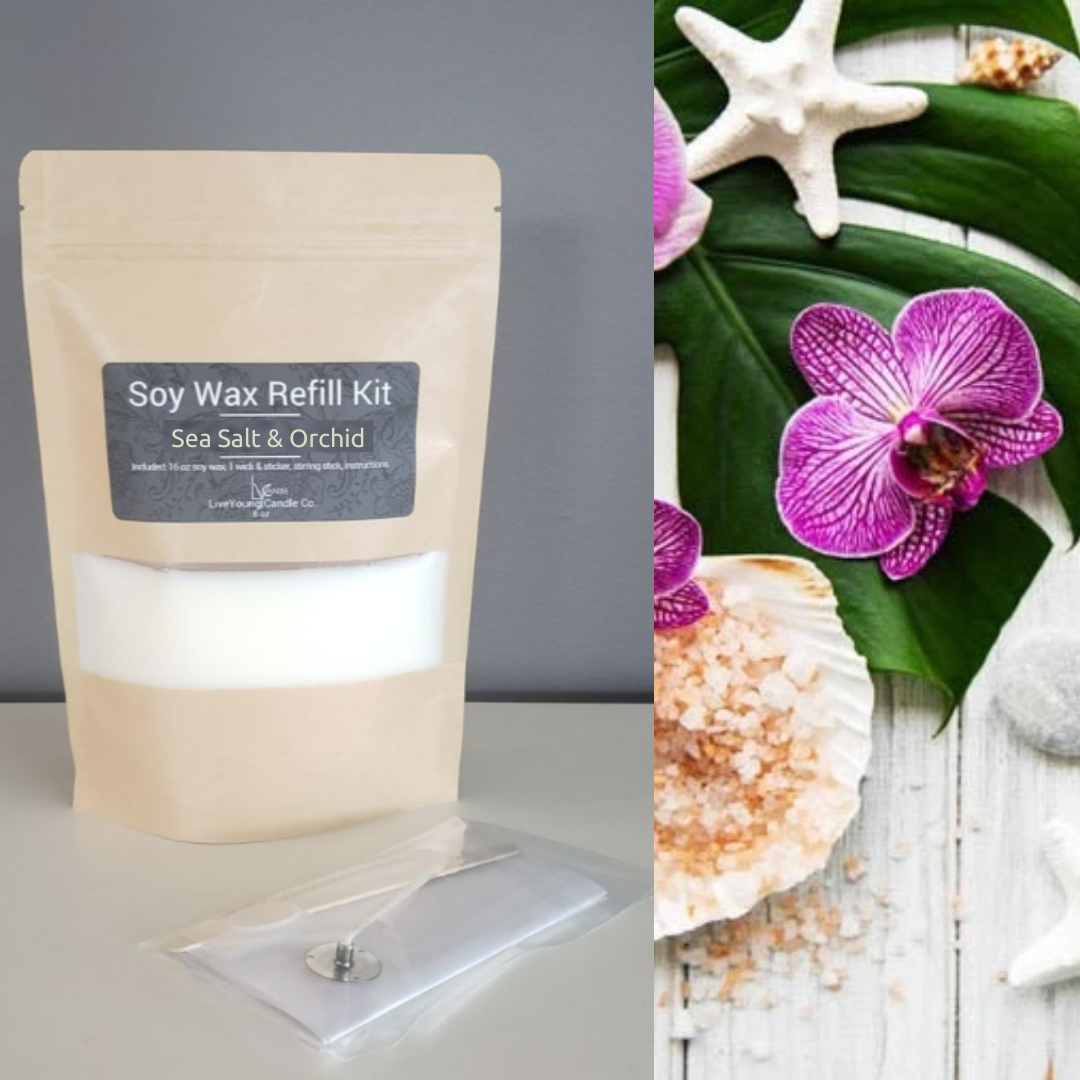 Candle Refill Kit 8oz  - Sea Salt & Orchid