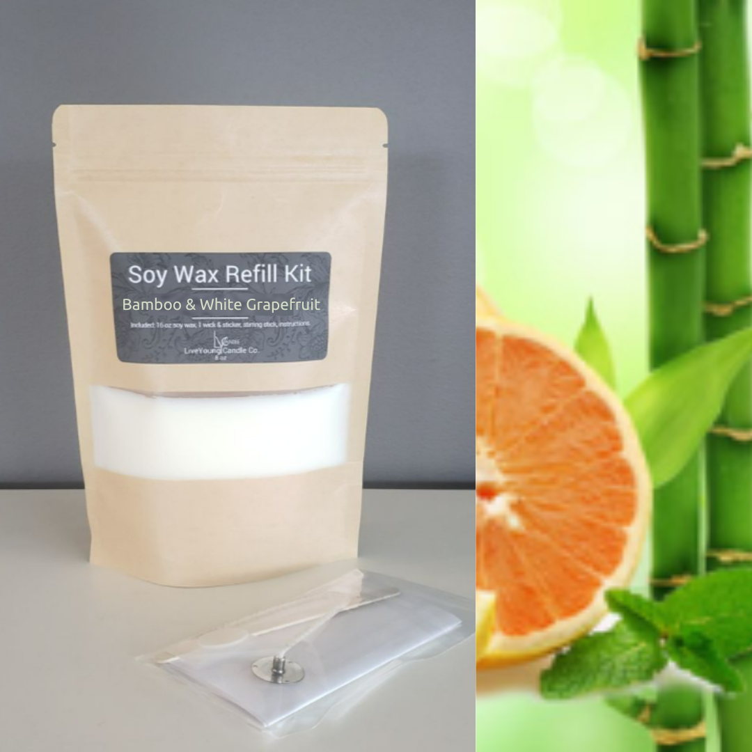 Candle Refill Kit 8oz - Bamboo & White Grapefruit