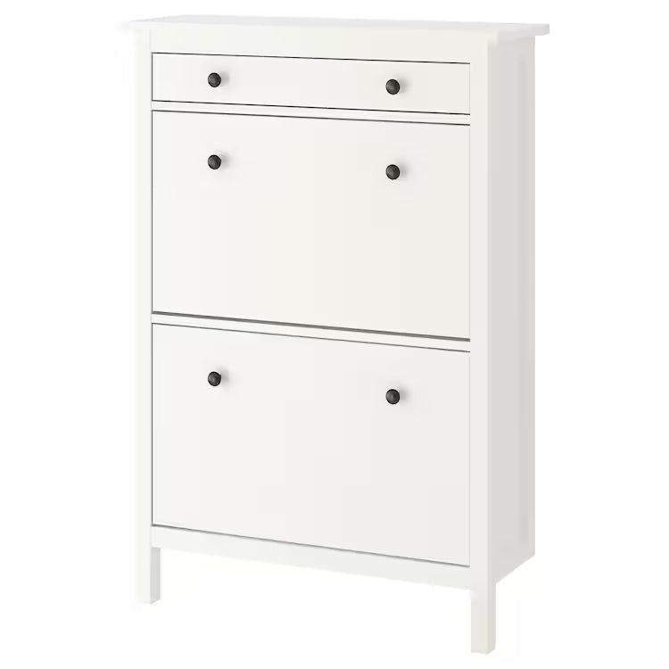 2 Compartment White Shoe Cabinet w/ Drawer