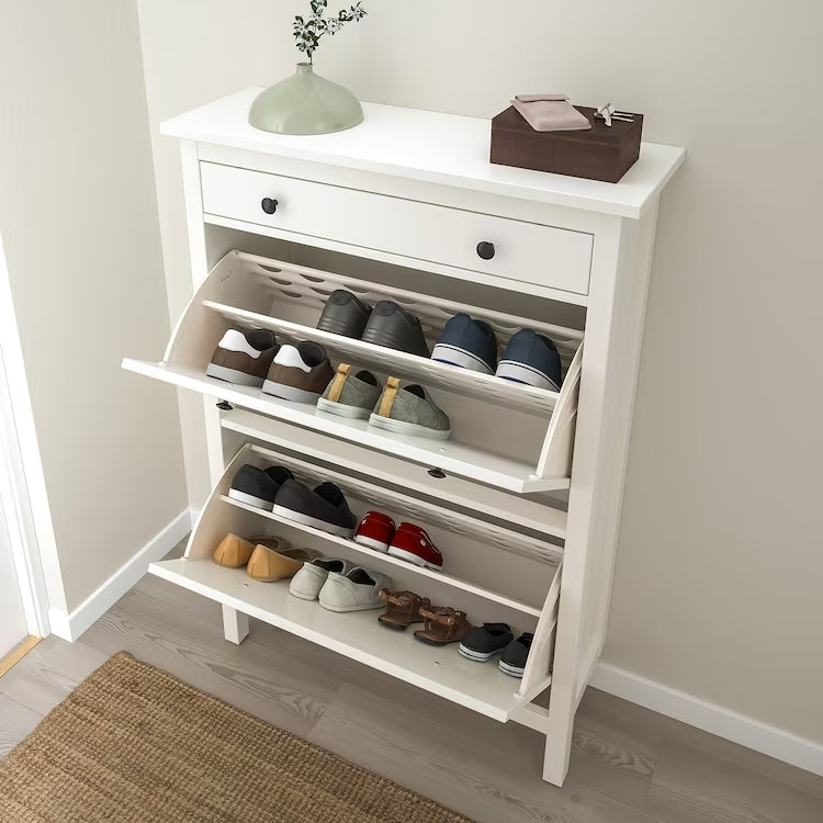 Entryway Shoe Cabinet w/ Drawer and 2 Compartments (White)