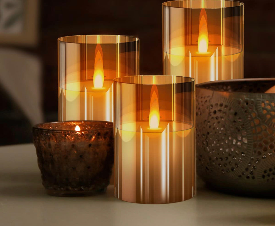 Smokey Glass Flameless Candles - Set of 3